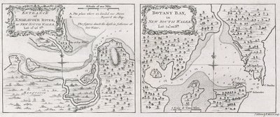 Kaarten van Kapitein James Cook bij de ingang van Endeavour River en Botany Bay in Nieuw-Zuid-Wales door Thomas Bowen
