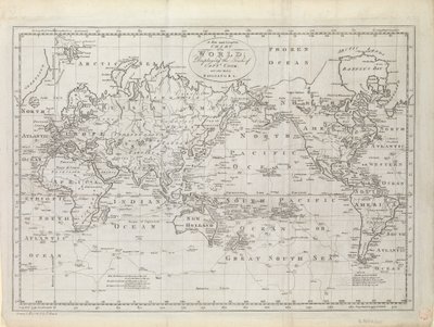 Wereldkaart met de routes van Kapitein Cook door Thomas Bowen