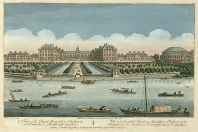 Een uitzicht op het Royal Hospital in Chelsea en de Rotunda in Ranelaigh Gardens, uitgegeven door Robert Sayer, 1751 door Thomas Bowles