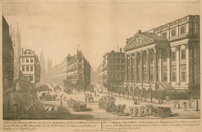 Een Uitzicht op het Mansion House, aangewezen als residentie van de Lord Mayor van Londen door Thomas Bowles