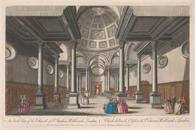 Een Binnenaanzicht van de Kerk van St. Stephen, Walbrooke, Londen door Thomas Bowles