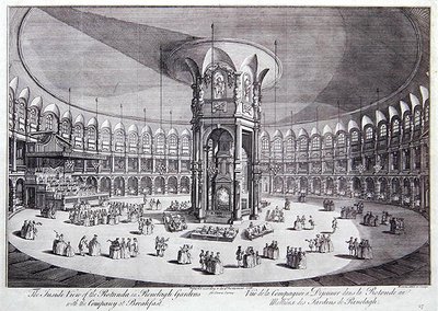 Het binnenaanzicht van de Rotunda in Ranelagh Gardens met het gezelschap aan het ontbijt, uit John Stowe