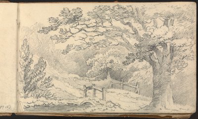 Album van landschap- en figuurstudies: Landelijk landschap met een brug door Thomas Bradshaw