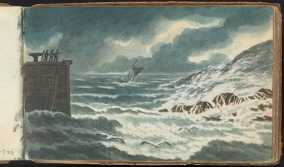 Album van landschap- en figuurstudies: Storm op zee door Thomas Bradshaw