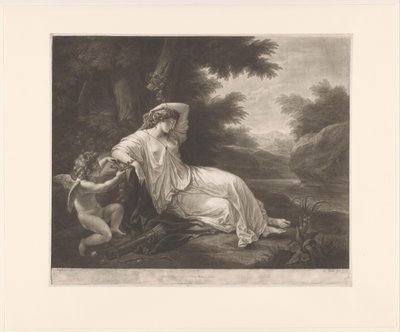 Cupido bindt de slapende Aglaia vast aan een boom door Thomas Burke