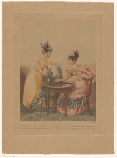 Schilderende vrouw achter een tafel Morning (titel op object) door Thomas Busby