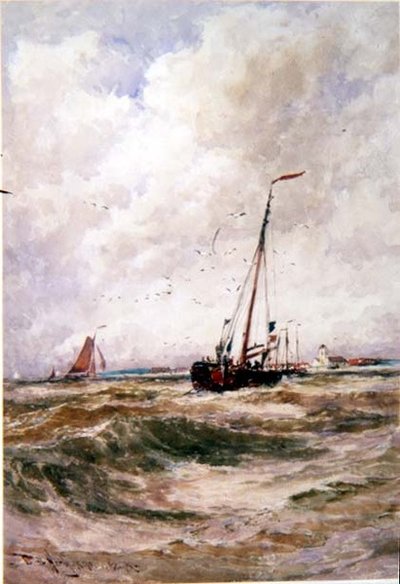 Vissersboten bij Katwijk door Thomas Bush Hardy