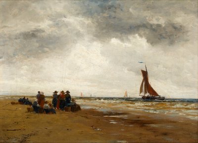 Wachten op de terugkeer van de vissersboten, Nederland door Thomas Bush Hardy
