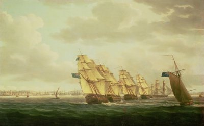 Nelson op de "Theseus" met het Inshore Squadron bij Cadiz, juli 1797 door Thomas Buttersworth