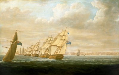 Nelsons kustblokkadesquadron bij Cadiz, juli 1797, c.1800 door Thomas Buttersworth