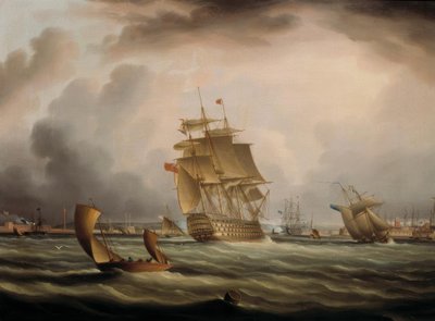 Schepen bij Portsmouth door Thomas Buttersworth