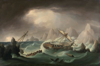 Schipbreuk bij een rotsachtige kust door Thomas Buttersworth