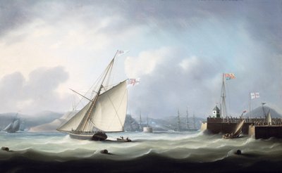 De aankomst van George IV in de haven van Leith, 1822 door Thomas Buttersworth