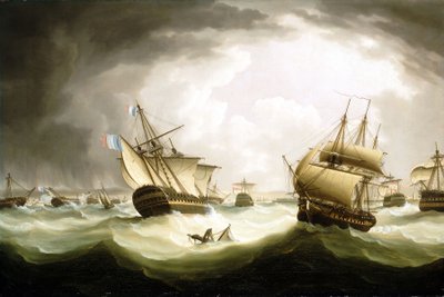 De Slag bij Trafalgar, 21 oktober 1805, einde van de actie, begin 19e eeuw door Thomas Buttersworth