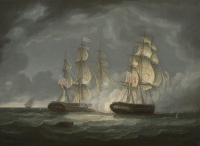 Actie tussen de U.S. Fregat President en H.M.S. Endymion, 1815 door Thomas Butterworth