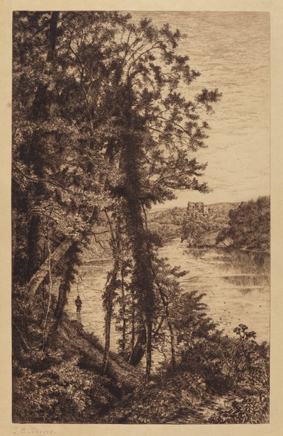 Zonder titel (Landschap met visser) door Thomas C. Farrer