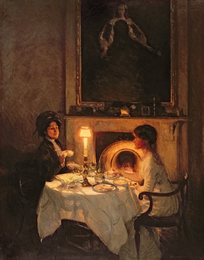 Een bezoeker, kaarslicht en thee door Thomas Cantrell Dugdale