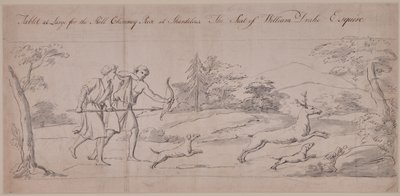 Twee figuren in klassieke kostuums die een hert jagen door Thomas Carter