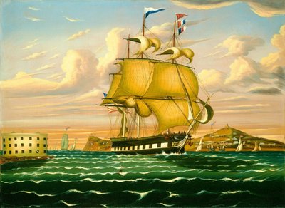Pakketboot passeert Castle Williams, haven van New York door Thomas Chambers