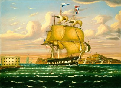 Pakketboot passeert Castle Williams, New York Harbor, midden 19e eeuw door Thomas Chambers