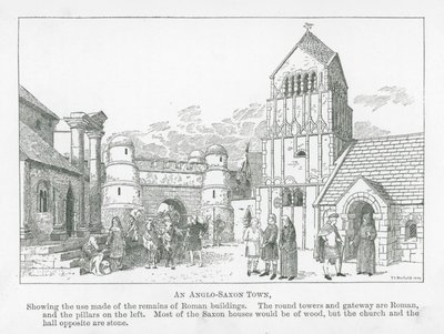 Een Angelsaksische stad (litho) door Thomas Charles Barfield