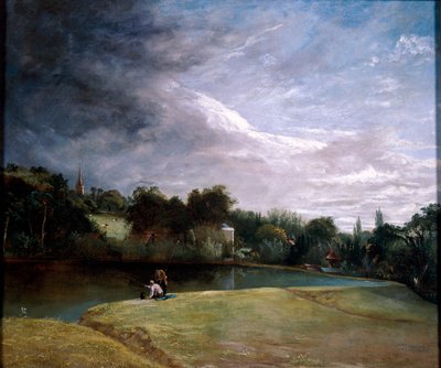 Jongens vissen in een reservoir bij Hampstead door Thomas Christopher Hofland