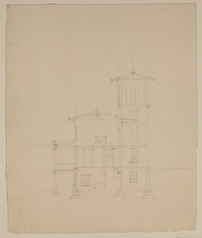Tekening van voorgestelde villa in Catskill, ca. 1801-48 door Thomas Cole