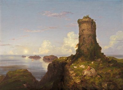 Italiaanse kustscène met verwoeste toren door Thomas Cole