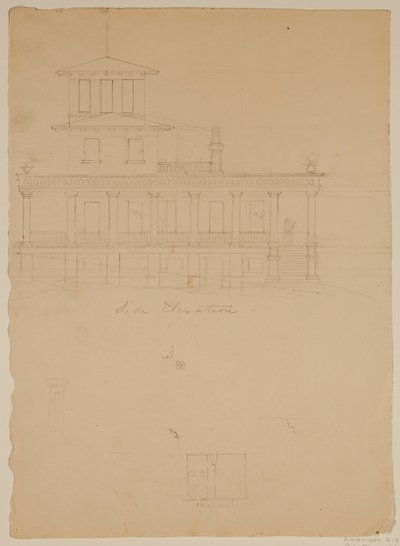 Zijaanzicht van voorgestelde villa in Catskill door Thomas Cole