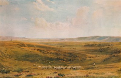 De Downs bij Lewes Seaford Cliff in de verte, ca. 1887 door Thomas Collier
