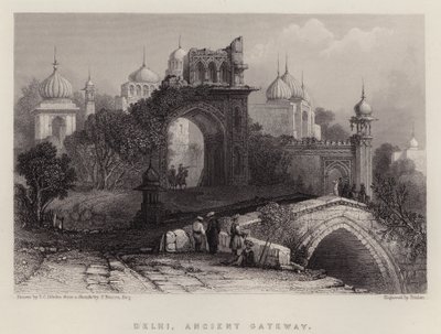 Delhi, Oude Poort (kleur litho) door Thomas Colman (after) Dibdin