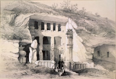 Kannari, Exterieur van de Grote Chaitya-grot, 1845 door Thomas Colman Dibdin