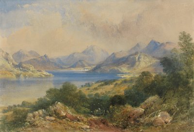 Bergachtig landschap met een meer door Thomas Colman Dibdin