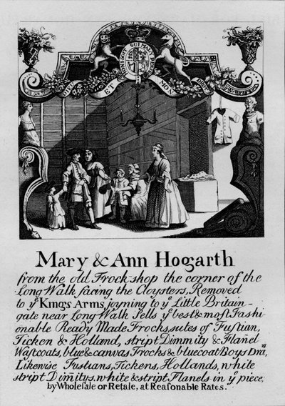 Handelskaart voor de winkel van Mary en Ann Hogarth, 1807, 1827 door Thomas Cook