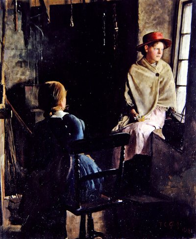 Een cottage interieur, Newlyn (1884) door Thomas Cooper Gotch