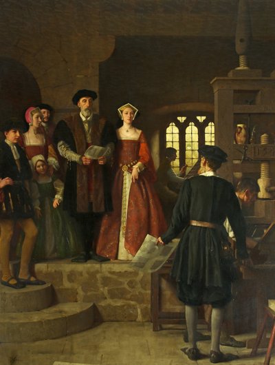 Het opzetten van de eerste drukpers in Bristol door Thomas Cooper Gotch