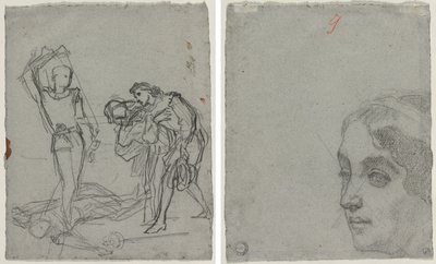Duel na het Gemaskerde Bal (recto); Hoofd van een Vrouw (verso) door Thomas Couture