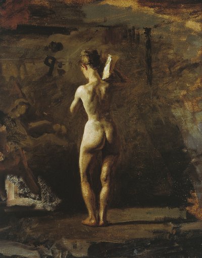 Studie voor "William Rush snijdt zijn allegorische figuur van de Schuylkill River" door Thomas Cowperthwait Eakins