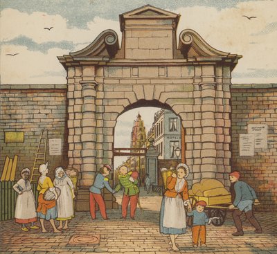 Calais: de waterpoort (kleur litho) door Thomas Crane