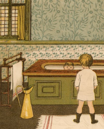 Huiselijk leven: Kind neemt een bad in de badkamer door Thomas Crane