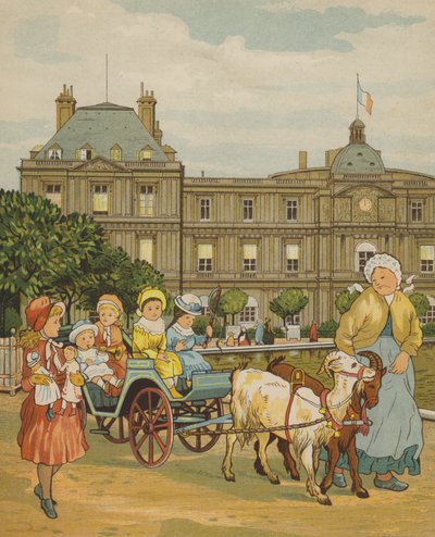 Parijs: de Luxemburgse tuinen (kleur litho) door Thomas Crane
