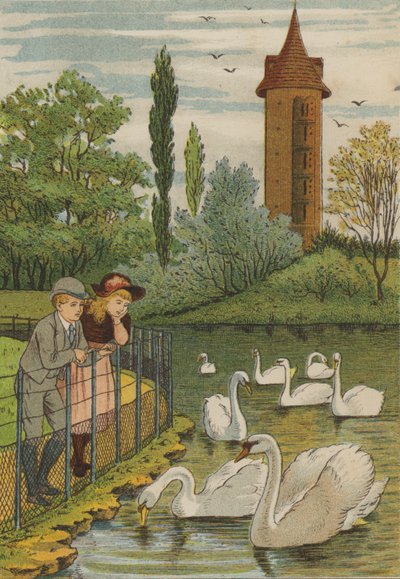 Parijs: de zwanen (kleur litho) door Thomas Crane