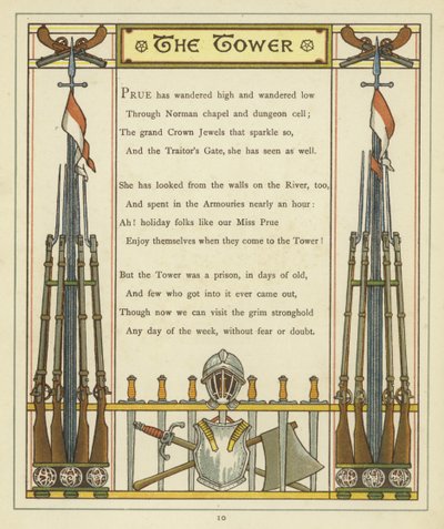 Vers over de Tower of London met afbeeldingen van harnassen en wapens door Thomas Crane