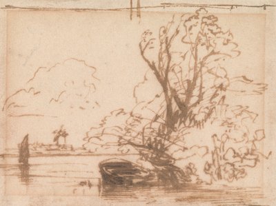 Een boot aangemeerd bij een rivierbank door Thomas Creswick
