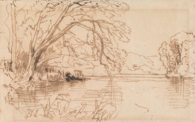 Een boom overhangend een rivier door Thomas Creswick