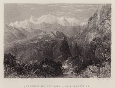 Jumnoutri en de Kegel, Himala-gebergte (kleur litho) door Thomas Creswick