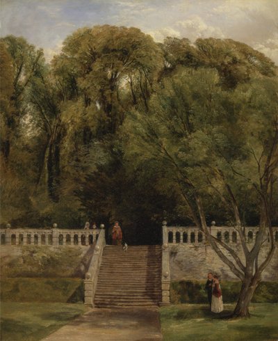 Op het Terras bij Haddon Hall, Derbyshire door Thomas Creswick