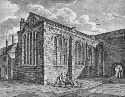 Noordoostelijk uitzicht op de Kapel van de Heilige Drie-eenheid, Leadenhall, Londen, ca. 1825 door Thomas Dale