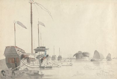 Boten bij een Nederlandse Folly Fort, Canton door Thomas Daniell