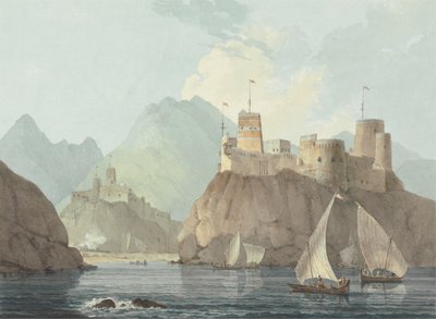 Oostelijk Uitzicht op de Forten Jellali en Merani, Muskat door Thomas Daniell
